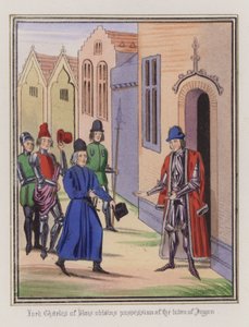 Lord Charles Of Blois obtém a posse da cidade de Jugon (gravura colorida) de English School