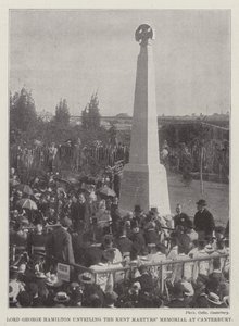 Lord George Hamilton revelando o Memorial dos Mártires de Kent em Canterbury (gravura) de English School