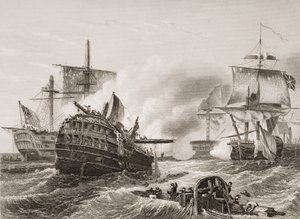 Lord Howe&39;s Victory over the French, ilustração de "Batalhas da Inglaterra por Mar e Terra", de Lieut. Coronel Williams de English School