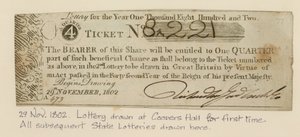Loteria desenhada no Coopers Hall pela primeira vez, 29 de novembro de 1802 de English School