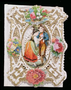 Amor, inocência, cartão de dia dos namorados, c.1870 (cor litho no papel) de English School