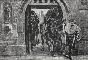 Luther que escapa de Augsburg, ilustração da história do protestantismo por James Aitken Wylie (1808-1890), bar. 1878 de English School