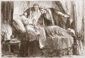 Lutero em seu leito de morte, ilustração de A História do Protestantismo, de James Aitken Wylie (1808-1890), pub. 1878 de English School