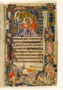 MS 1-2005, fol. 39r: A Unção de David e Trompetistas, historiated inicial do Saltério de Macclesfield, Uso de Sarum, East Anglia, c.1330 de English School