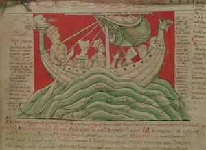 MS CCC 157 p.383 As visões sonhadas pelo Rei Henrique I na Normandia em 1130, da Crônica de Worcester, c.1130-40 (velino) (detalhe de 95507) de English School