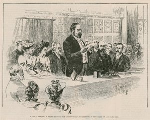 M Emile Zola lendo um artigo perante o Instituto de Jornalistas no salão do Lincolns Inn, em Londres de English School