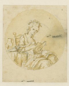 Madame Handel, meados do século 19 (caneta e tinta e lavar no papel) de English School