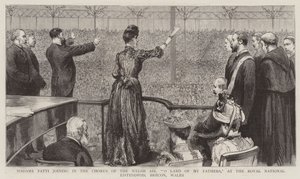 Madame Patti juntando-se ao Coro do Ar Galês, "O País dos Meus Pais", no Royal National Eisteddfod, Brecon, País de Gales (gravura) de English School