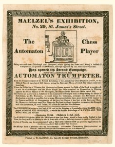 Exposição Maelzels, 29 St Jamess Street, o jogador de xadrez autômato, c 1825 de English School