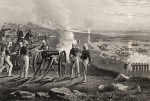 Major Eyre dirigindo os rebeldes Oude de Allahabad em 1857, de "A História do Motim Indiano", publicado em 1858 de English School