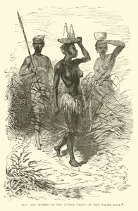 Homem e mulheres da tribo Nuehr no Nilo Branco de English School