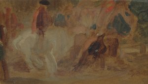 Homem em um cavalo branco anteriormente atribuído a JMW Turner (1775-1851) e também atribuído a Peter de Wint (1784-1849) (óleo sobre papel) de English School