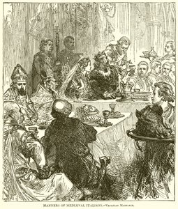 Maneiras de italianos medievais .-- Casamento veneziano de English School