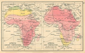 Mapa: África, Temperatura em janeiro, Temperatura em julho (litografia a cores) de English School