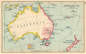 Mapa: Australásia 1825 (litografia a cores) de English School