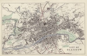 Mapa: Cidade de Glasgow, desenhada e gravada por G H Swanston, Edimburgo (cor litho) de English School