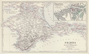 Mapa: Crimeia, de acordo com Huot e Demidoff, desenhado e gravado por J Bartholomew, Edimburgo; Sebastopol, de acordo com um plano russo original reduzido publicado em Berlim (litografia a cores) de English School