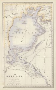 Mapa: O Mar de Aral, segundo Khanikoff, desenhado por Augustus Petermann (litografia a cores) de English School