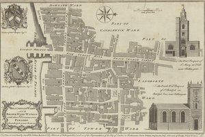 Mapa, de, Billingsgate, e, ponte, divisões, londres
