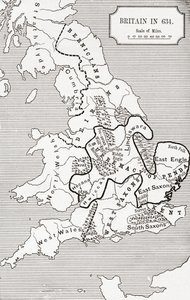 Mapa da Grã-Bretanha em 634, do Reino da Nortúmbria 588 a 685 em &39;Uma Breve História do Povo Inglês&39; por JR Green, publicado em 1893