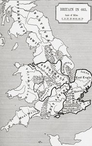 Mapa da Grã-Bretanha em 665, do Reino da Nortúmbria 588 a 685 em &39;Uma Breve História do Povo Inglês&39; por JR Green, publicado em 1893
