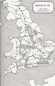 Mapa da Grã-Bretanha em 792, dos Três Reinos 685 a 828 em &39;Uma Breve História do Povo Inglês&39; por JR Green, publicado em 1893