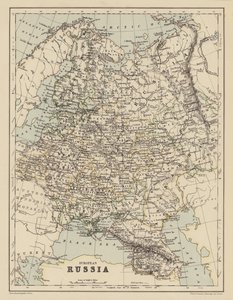Mapa da Rússia Europeia (litografia a cores) de English School