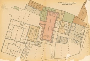 Mapa de Guildhall, Londres e arredores cerca de 1750