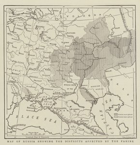 Mapa da Rússia mostrando os distritos afetados pela fome de English School