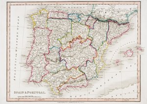 Mapa de Espanha e Portugal, de &39;Smith&39;s General Atlas&39;, publicado por C. Smith Mapseller, Londres em 1850 (cor litho) de English School