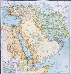 Mapa da Turquia, Oriente Médio Chifre da África e Golfo Pérsico na década de 1890, do Atlas do Mundo do Cidadão, publicado em Londres, c.1899