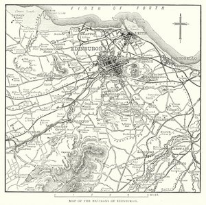 Mapa dos arredores de Edimburgo (gravura) de English School