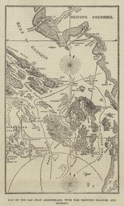 Mapa do Arquipélago de San Juan, com o Canal Disputado e o Limite (gravação) de English School