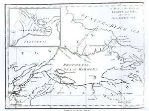 Mapa das partes da Europa e da Ásia adjacentes a Constantinopla, de "A História do Declínio e Queda do Império Romano" Vol. 9, por Edward Gibbon, 1808