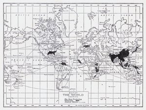 Mapa do mundo com os países produtores de arroz (litografia) de English School