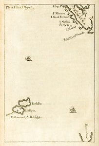 Mapa mostrando a localização de Lilliput da primeira edição de Viagens para Várias Nações Remotas do Mundo, melhor conhecida como Gullivers Travels por Jonathan Swift de English School