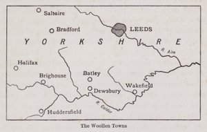 Mapa mostrando as Woollen Towns of Yorkshire (litho) de English School