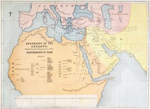 Mapa mostrando a geografia dos hebreus e exibindo a dispersão dos descendentes de Noé