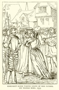 Margaret Roper tomando licença de seu pai, Sir Thomas More, 1535 de English School