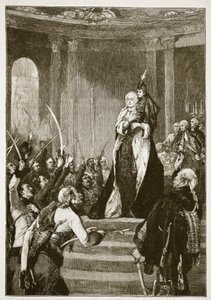 Maria Teresa e o Parlamento húngaro, ilustração da história ilustrada de Cassells da Inglaterra (foto sépia) de English School