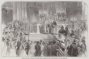 Casamento na Catedral de Notre Dame, em Paris, dos Casais porcionados pelo Imperador (gravura) de English School