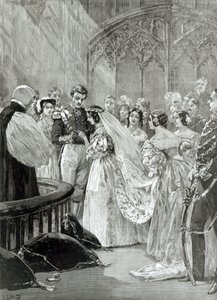 O casamento da rainha Vitória (1819-1901) e do príncipe Alberto (1819-61) no palácio St. Jamess em 10 de fevereiro de 1840, publicado em 1887 de English School