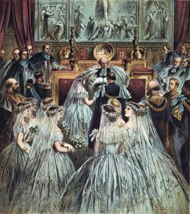 Casamento do Príncipe de Gales (que se tornou Rei Eduardo VII da Inglaterra) (1841-1910) com Alexandra da Dinamarca (Alexandra Caroline Marie Charlotte Louise Julie de Schleswig-Holstein-Sonderburg-Glucksbourg (Schleswig Holstein Sonderburg Glucksbourg) (1 de English School