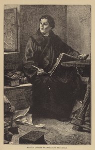 Martinho Lutero traduzindo a Bíblia (gravura) de English School