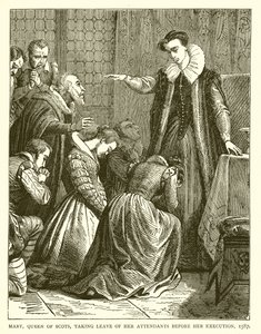Maria, rainha dos escoceses, tirando licença de seus assistentes antes de sua execução, 1587 de English School