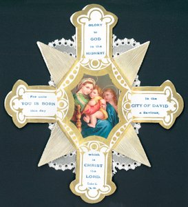 Mary e bebê Jesus, cartão de Natal de English School