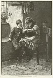Maria ajudando seu irmão com suas somas de English School