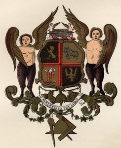 Braços maçônicos, depois de um painel pintado na posse de WHY Rylands, de A História da Maçonaria, volume II, publicado por Thomas C. Jack, Londres, 1883 de English School