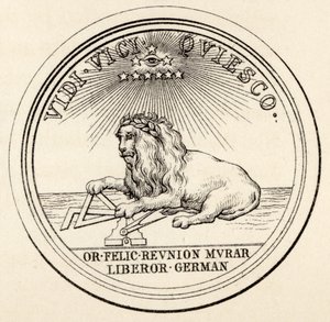 Selo maçônico, de "A História da Maçonaria, volume III", publicado por Thomas C. Jack, Londres, 1883 de English School