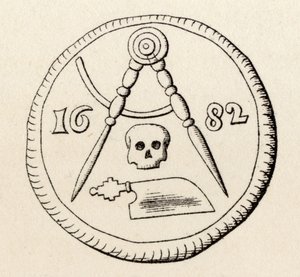 Selo Maçônico dos Carpinteiros de Maestricht, datado de 1682, de "A História da Maçonaria, volume II", publicado por Thomas C. Jack, Londres, 1883 de English School